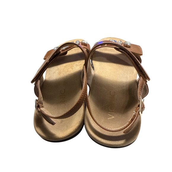 Vionic Dupre Brown Leather Gem-Embellished Flat Sandals Size 8 Adjustable Straps - Picture 3 of 9
